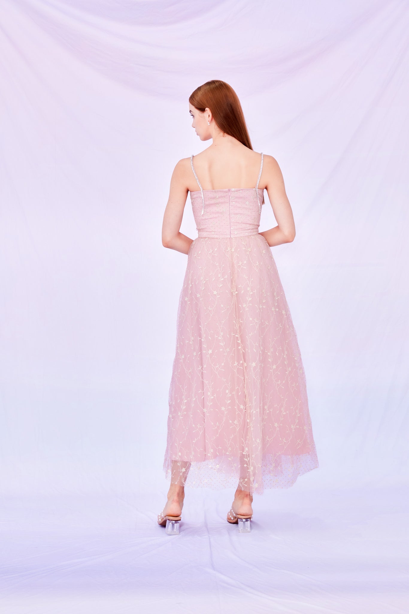 Fronia Pink Embroidery Long Dress