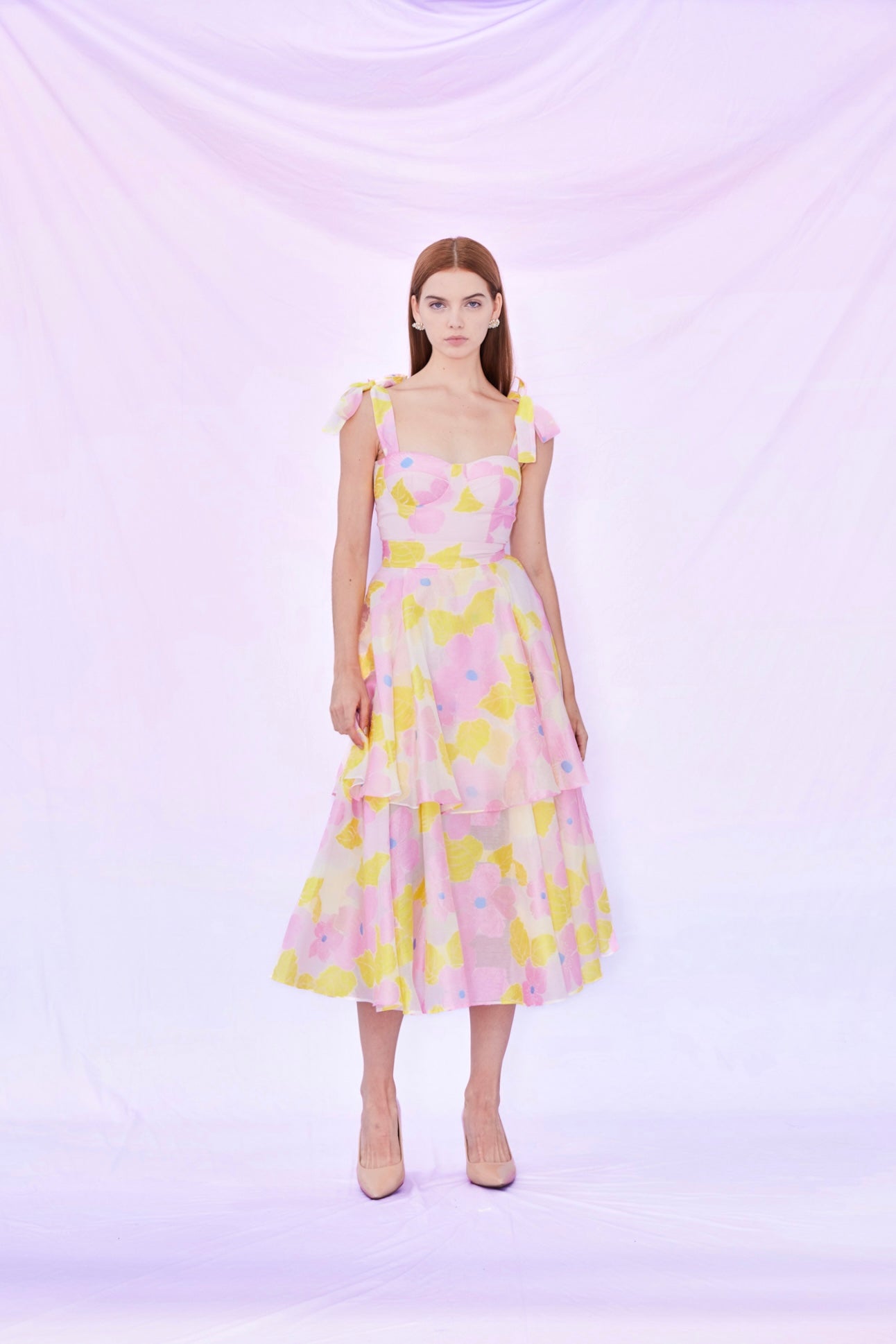 Floris Yellow Pink Tier Dress